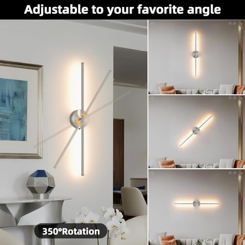 Image of Battery Operated wall Sconce Set of 2, Brushed Nickel 27.5 inch LED USB Rechargeable dimmable wall Sconce with Remote Control, Rotate 350 for Living Room, Bedroom, Hallway and scones Lighting
