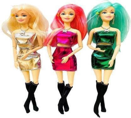 KHYALI Beautiful Girl Set Fashion Doll with Foldable Hands and Legs for Kids (Pack of 3, Colour - Silver,Pink,Greeen) (B09VKXHMR8) Amazon Price History, Amazon Price Tracker