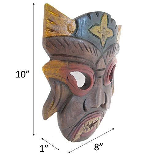 Land Of Simple Treasures Wood Tribal Mask Sculpture - African Style Tiki Mask Wall Art Decor - Hand Carved Bar Man Cave Accent (Tiki Prince) #TOP2