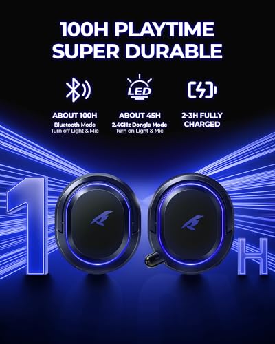 Image of Wireless Gaming Headset, 7.1 Surround Sound, 2.4GHz USB Gaming Headphones with Bluetooth 5.4, 100H Battery, ENC Noise Canceling Mic, RGB Light, Wireless Headset for PC PS5 PS4 Mac Switch (Black-Blue)