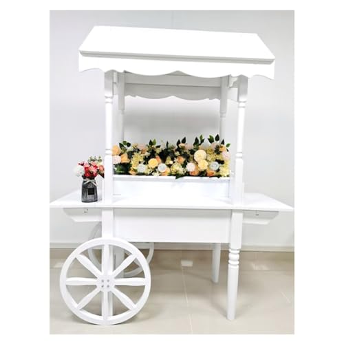 VKHPJP 6.5ft Tall White Candy Cart on Wheels for Candy and Dessert Display, Decorated Wood Candy Cart, Sugar and Sweet Cart for Weddings, Party, Decorations