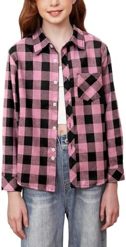 SANGTREE Girls & Womens Button Down Shirts Long Sleeve Flannel Sh...
