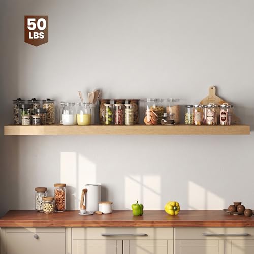 Image of Dreamland 72 inch Floating Shelves for Wall, 12 inch Deep Thicker Floating Shelves, Wall-Mounted Shelves for Bedroom, Living Room, Kitchen, Bathroom, Oak - Set of 1
