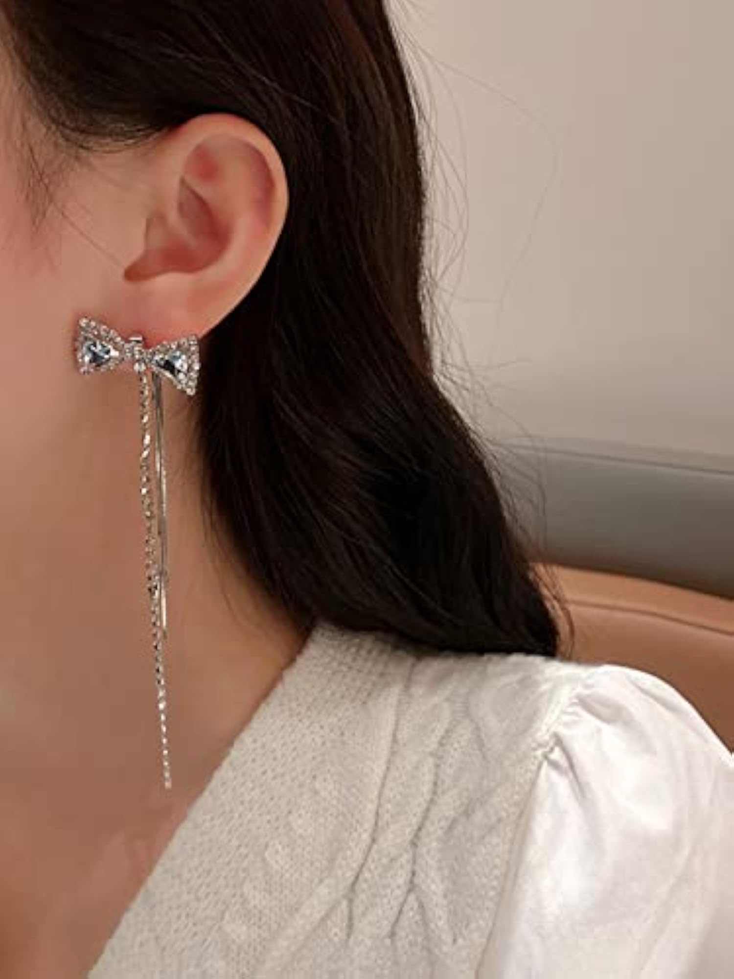 Crystal Bow Long Chain Danglers for Women