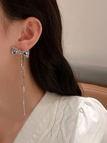 Crystal Bow Long Chain Danglers for Women