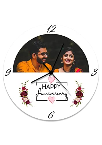 Image of SAVRI Analog Personalized Acrylic Round Wall Clock with Your Favorite Picture Printed on Watch & Best Wishes of Your Choice Written. Birthday,Wedding,Gifts for Special one. Size- 9x9 inch,White