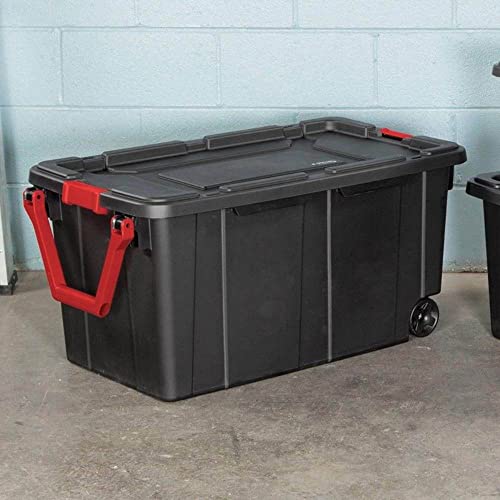 Image of Sterilite 2-Pack Industrial Tote, Heavy-Duty Storage Bins w / Lids and Wheels, 40 Gallon - Stackable Organizing Containers for Home, Garage, Office, and Basement