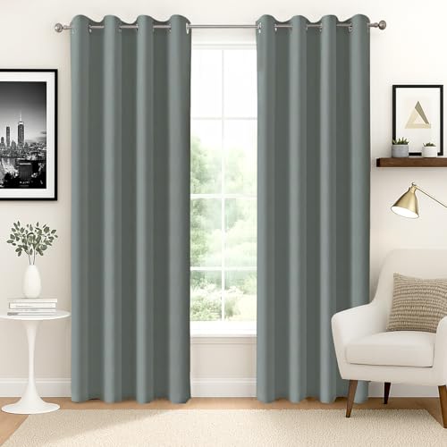 Image of Homestan Blackout Long Door Curtains 8 Feet Set of 2, Grey | Up to 90% Sunlight Block, Room Darkening, 275 GSM 3-Layer Weave, Thermal Insulated, 45 inch Panel, Plastic Grommets
