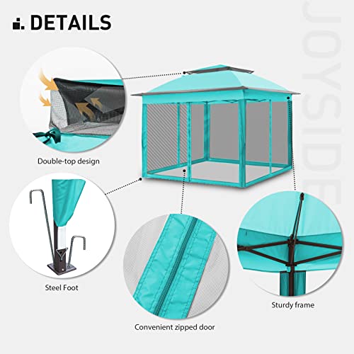 Joyside 11'x11' Pop Up Gazebo for Patios Gazebo Canopy Tent with Sidewalls Outdoor Gazebo with Mosquito Netting Pop Up Canopy Shelter Wedding Tent with Aqua Shade(Aqua Blue)