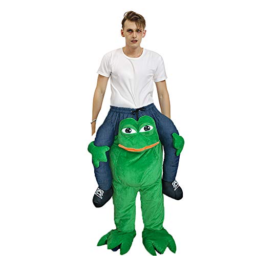 rushopn Ride on Frog Mascot Costume Frog Carry me Halloween Christmas Costume for Adult Sad Frog