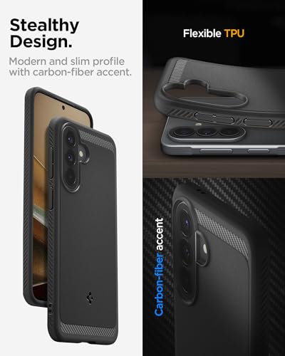 Image of Spigen Rugged Armor | Samsung Galaxy A57 5G Case [Air Cushion Protection] [Flexible] Galaxy A57 5G Back Cover | TPU - Matte Black
