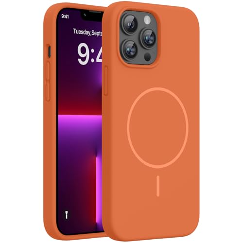 Image of Miracase Magnetic for iPhone 13 Pro Max Case, [Soft Anti-Scratch Microfiber Lining], Compatible with MagSafe, Liquid Silicone Shockproof Drop Protection Phone Case for 13 Pro Max, Orange