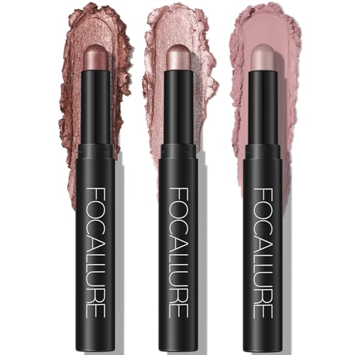 FOCALLURE 3PCS Cream Eyeshadow Stick Sets,Matte and Shimmer Eye Brightener, High Pigmented Crease-proof Pencil,Long Lasting Eye Shadow Highlighter Makeup,Rose Mirage