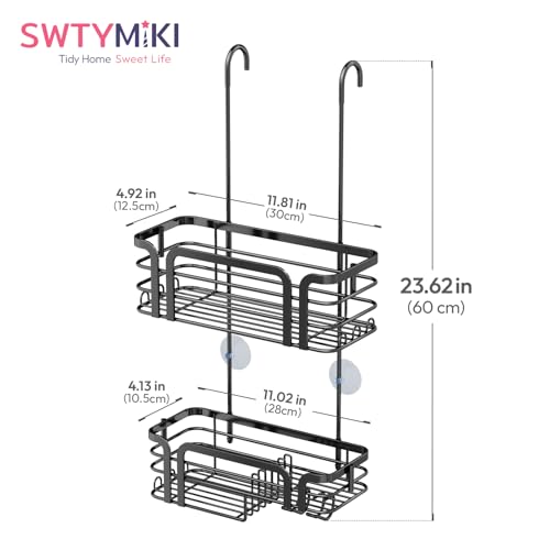 SWTYMIKI-Shower-Caddy-Hanging-Organizer-Over-the-Door-Shower-Caddy-with-Soap-Holder-11-Hooks-2-Installation-Ways-Stainless-Steel-Rustproof-Bathroom-Organizer-Black