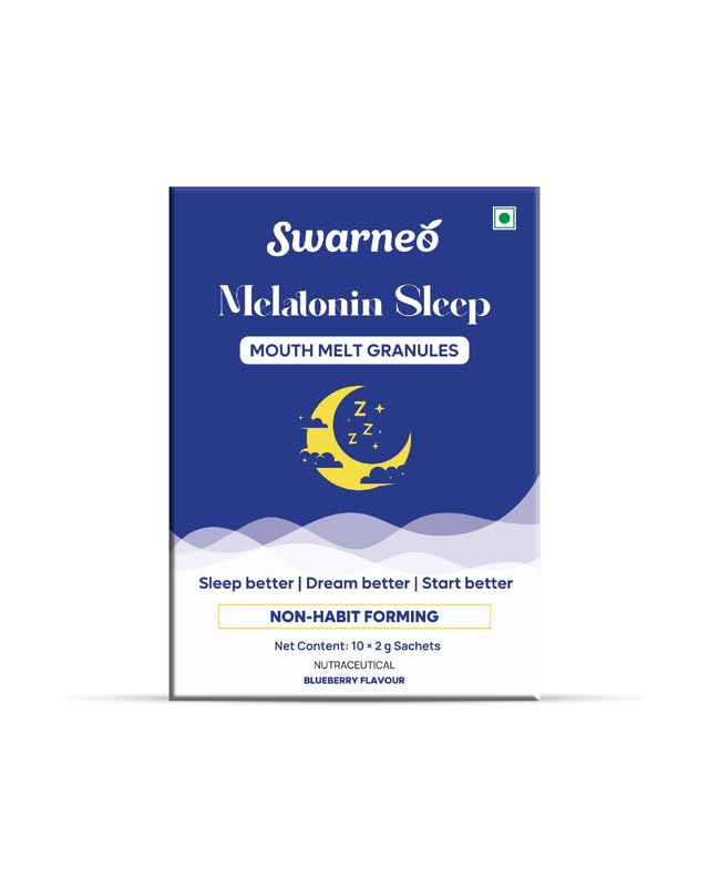 Swarneo Melatonin 10mg Mouth Melts | Non-Habit Forming | No Water Needed | 10 Sachets | Supports Better Sleep Restores Sleep Cycle Soothes & Relaxes | Blueberry Flavor