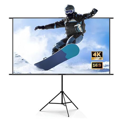 100/120 Pollici Telo Proiettore con Treppiede, 16:9 4K HD Schermo Proiettore Portatile per il Trasporto per Interni ed Esterni, Home Cinema, Giardino(100inch(16:9))