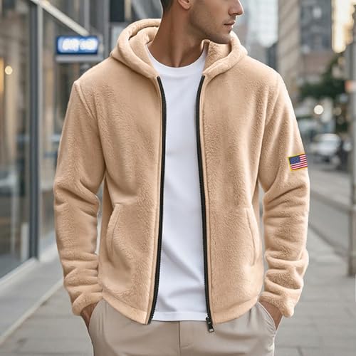 Mens Fuzzy Sherpa Jacket Fleece Long Sleeve Full-Zip Hooded Shirt Casual Warm Winter Jacket Coats Outdoor Fashion2