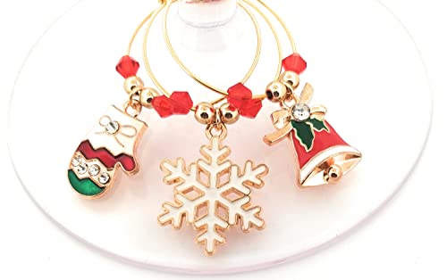 Christmas Wine Charms, Christmas Gift, Christmas Glass Tag Identifiers, Glass Markers, Stocking Stuffers, Snowflake And Reindeer Wine Charms, Candy Cane And Christmas Tree Wine Charms - 8 Wine Charms #TOP3