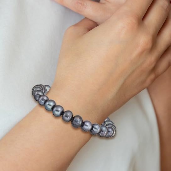 Diamond2Deal 8-9mm Freshwater Cultured Black Pearl Stretch Bracelet2