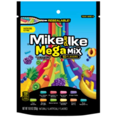 Mike and Ike Mega Mix Chewy Candy, 10 Ounce Stand Up Bag -- 8 per case.