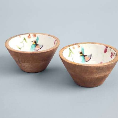Image of SAAGA Mango Wood Nuts Bowl Set of 2-6 x 3 Inch Decorative Wooden Snack & Dry Fruit Bowls | Soup Serving Katori for Kitchen & Dining - Garcinia Papyrus Finish