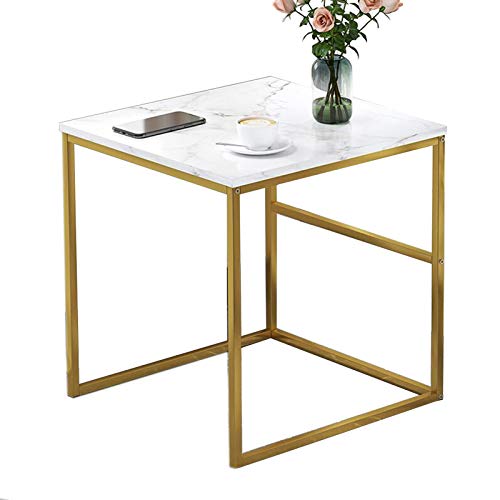 Mesa Auxiliar Mesa Auxiliar De Mármol, Mesa De Centro Cuadrada Moderna, Mesa Auxiliar De Sofá For Elementos Esenciales Del Hogar De La Sala De Estar, Estructura De Soporte De Metal, 2 Colores Montaje