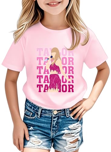 Girl Country Music T-Shirt - Kids Singer Letters Graphic Birthday Shirts Gifts Fan Song Tour Concert Outfit Top(Pink,140,15021b)