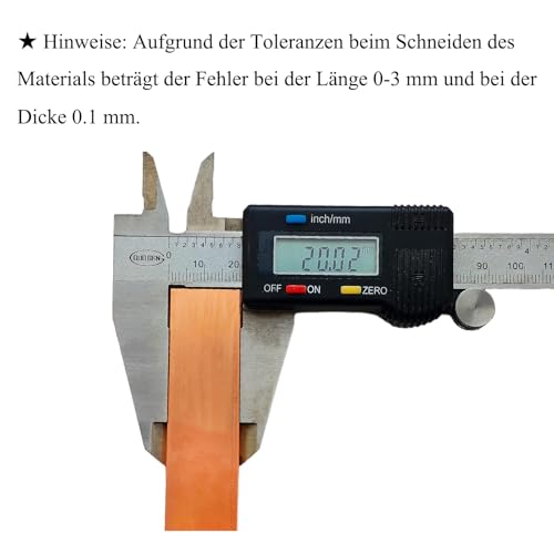 SZLIZHOU 1 Stück Flache Kupferstange, 3mm x 20mm x305mm Kupfer Bus Bar flaches Blatt T2 reines Cu Kupfer Blatt rot Kupfer flache Bus Rechteck Bar für verschiedene DIY (1, 3 * 20 * 305mm)