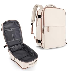 coowoz Travel Backpack For Women Men Airline Approved,Beige Brown Carry On Backpack,Large Hiking Backpack Waterproof Outdoor Sports Rucksack Casual Daypack Fit 15.6 Inch Laptop Backpack