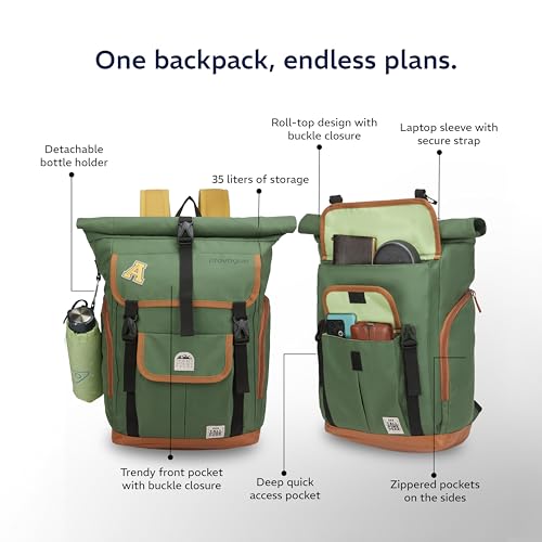 Image of Provogue Dravik 35 litres everyday roll-top laptop backpack with 15.6 inch laptop compartment for men and women, stylish contemporary daily use college, office and outdoor bag