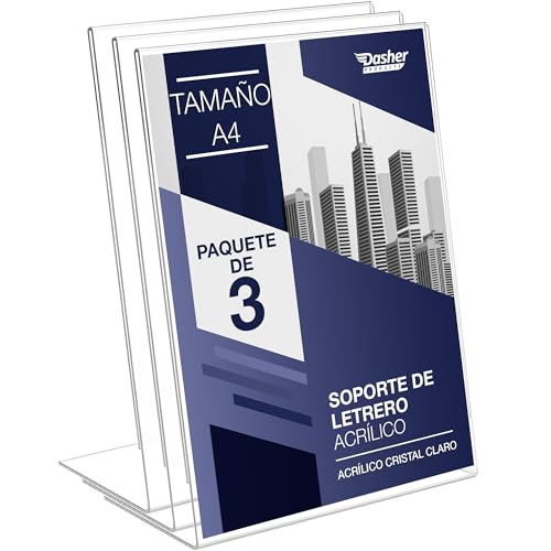 Soporte para carteles de acrílico inclinado, A4, 3 unidades, marco de anuncios de retrato, marco de fotos transparente para carteles, folleto, folleto, pantalla. Tablero de mensajes de plástico