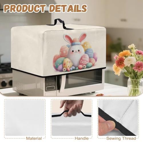 Image of Microwave Oven Dustproof Cover Happy Easter Printed Convection Oven Cover Protector Compatible with Various Small Kitchen Appliances, S, Cute Bunny Easter Egg Beige