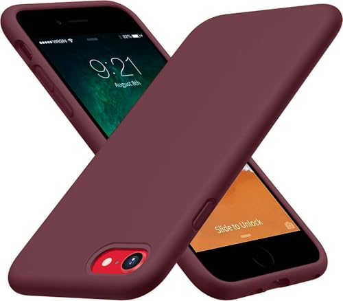 Image of VONZEE Back Cover Compatible for iPhone 7 /8 /SE /SE (3rd Gen) Liquid Silicone Gel Rubber Shockproof Candy Phone Cases Compatible for iPhone 7 /8 /SE /SE (3rd Gen) (Wine Red)