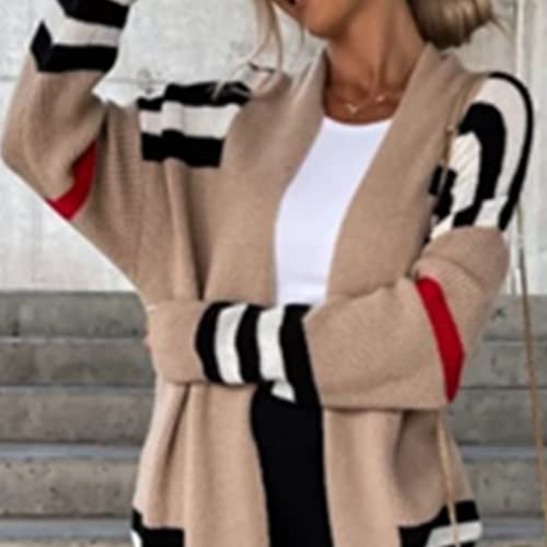 Women's Knit Cardigan Coat Loose Striped Color Block Plus Long Cardigan Sweater Pocket Braided Cardigan Sweater4