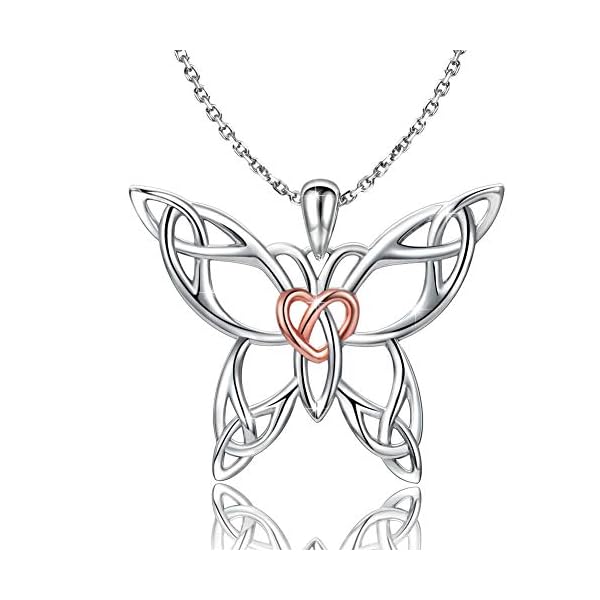 Sterling-Silver-Butterfly-Necklace-Celtic-Jewelry-Gifts-for-Women-Butterfly-Lovers MANBU Sterling Silver Butterfly Necklace - Celtic Jewelry Gifts for Women Butterfly Lovers (rosegold heart necklace)