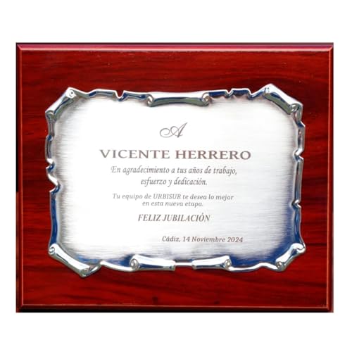 Placa de homenaje personalizada con texto grabado - Regalo de reconocimiento, Metopa decorativa personalizada con base de madera y estuche de regalo incluido - Cuadro con foto (CLASICO)