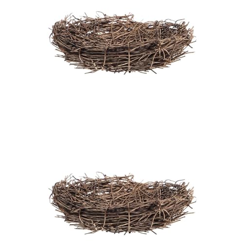 LOGOFUN 2PCS Handmade Bird Nests Rattan Bird Nest Houses Natural Woven Bird Nest Ornaments for Easter Garden Window Home Outdoor Supplies - 15CM