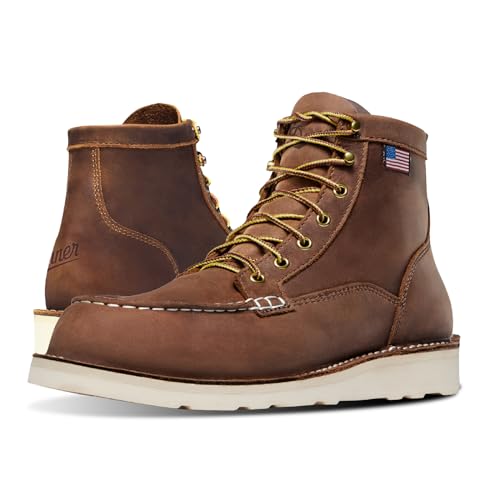 Image of Danner 6 inch Bull Run Moc Toe Work Boots for Men - Oiled Full-Grain Leather Upper with Non Slip Wedge Outsole and 3-Density Cushion Footbed, EH Resistant