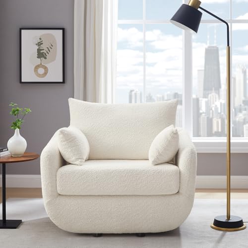 UNUQLIVCO 360° Swivel Accent Armchair, 39.3' Oversized, Sherpa Boucle Fabric Sofa Chair with...