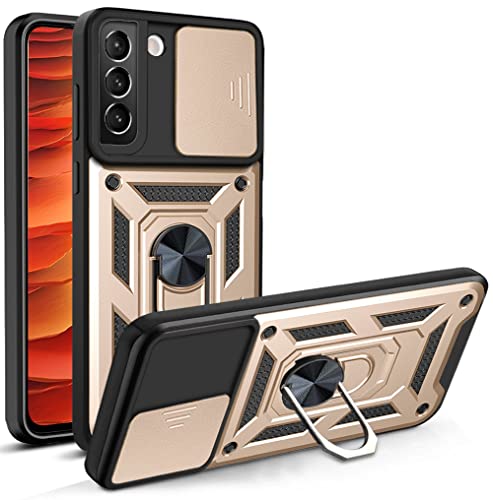 Compatible with Samsung Galaxy S22 Plus Case,Compatible with Samsung Galaxy S22+ 5G Magnetic Bracket [PC+TPU] 2 in 1 Slide Lens Gold
