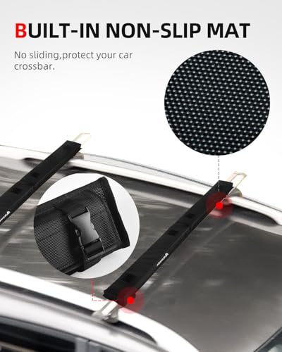 Image of Abahub Soft Roof Rack Pads System for Surfboard, Kayak, Canoe 44 Inch | Car Roof Rack Pads Use with Cross Bar, with 2 Tie Down Straps, 2 Tie Down Ropes, 2 Hood Loops and Storage Bag