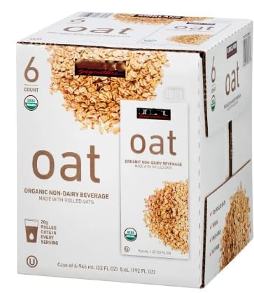 6-count Generic Signature, Organic Non-Dairy Oat Beverage, 32 oz, 6-count, 100% Vegan, Non GMO, Kosher, Made with Super Tasty Rolled oats, 20g Rolled