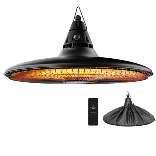 Hanging Heater, 1500W Outdoor Electric Patio Ceiling Heater with Remote Control, Infrared for Courtyard, Garage, Patio, Overheat & Tip-Over Protection, Waterproof, Black