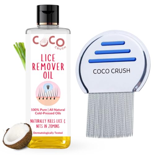 Image of COCO CRUSH Ayurvedic Anti Lice Oil & Comb Set | Kills Lice, Eggs and Nits 100% Naturally In 20mins | Single Wash Treatment, Safe for Kids (200ml + Comb)