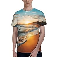 Soft And Comfortable Fabric: Made From Polyester, These Ocean Sunset Print Mens T-Shirts Offer A Soft, Comfortable Feel With A Slight Stretch, Ensuring All-Day Comfort Versatile Round Neck Design: The Classic Round Neck Design Of These Ocean Sunset P...