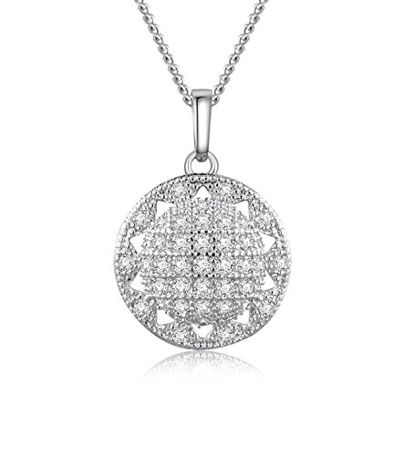 Platinum-Plated Sterling Silver Swarovski Zirconia Round-Cut Antique Pendant Necklace, 18