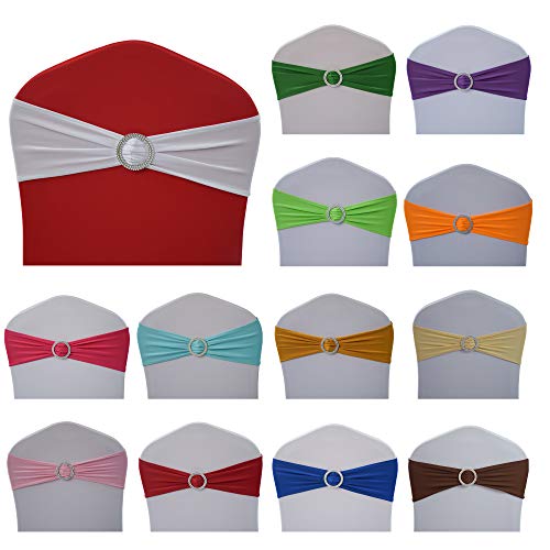 Gelozed Spandex Stretch Chair Sashes Bows For Wedding Reception- Universal Elastic Chair Cover Bands With Buckle Slider For Banquet, Party, Hotel Event Decorations Sashes (25, Pink) #TOP2