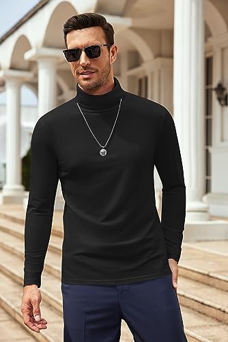 كوفاندي كنزة صوفية كاجوال محبوكة بقصة ضيقة وقبة دائرية للرجال لون اسود مقاس L قطن