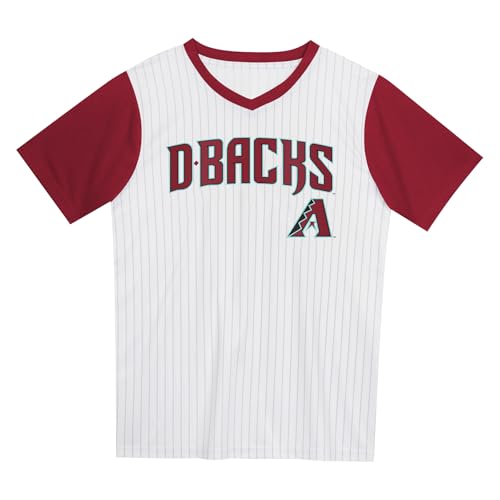 MLB Kids Youth 4-18 Officially Licensed Pinstripe Team Color Team Logo Baseball Fashion Top V-Neck Jersey - Arizona Diamondbacks Red - X-Large 14/16