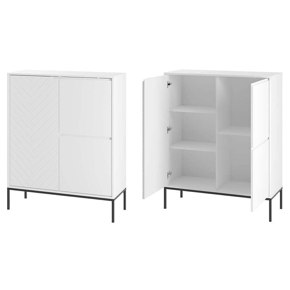Lomadox Wohnzimmer Set 3-teilig Wohnzimmerschrank Wohnzimmermöbel Wohnzimmer Schränke modern in weiß matt mit gefrästen Fronten
